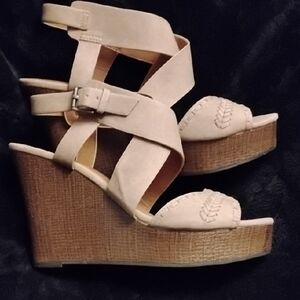 Indigo Beige Strappy Wedge Sandals
